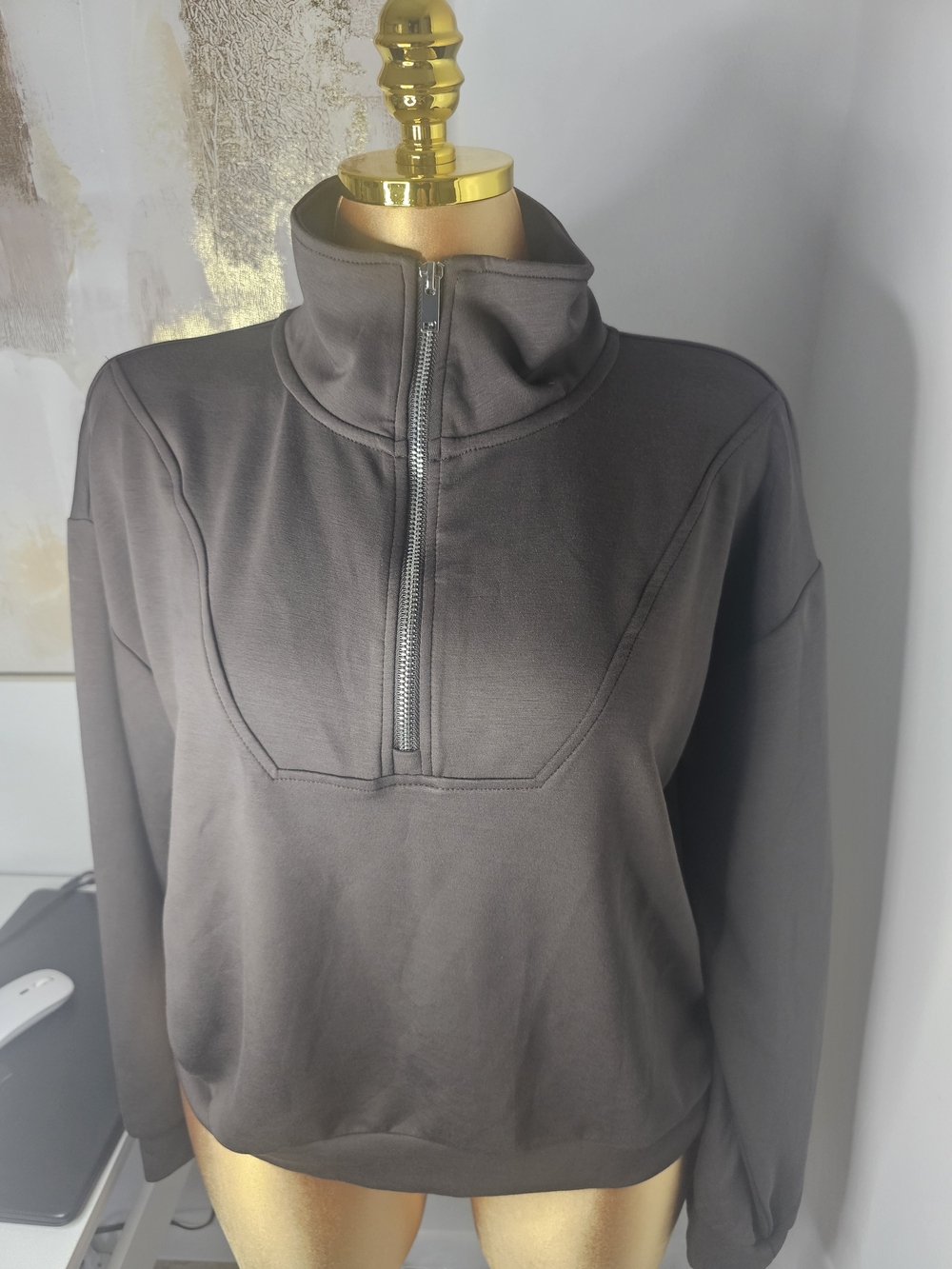 Women's Half-Zip Mock Neck Sweater - Charcoal